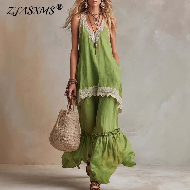 Lace Trim Cami - Conjunto Feminino de 2 Peças com