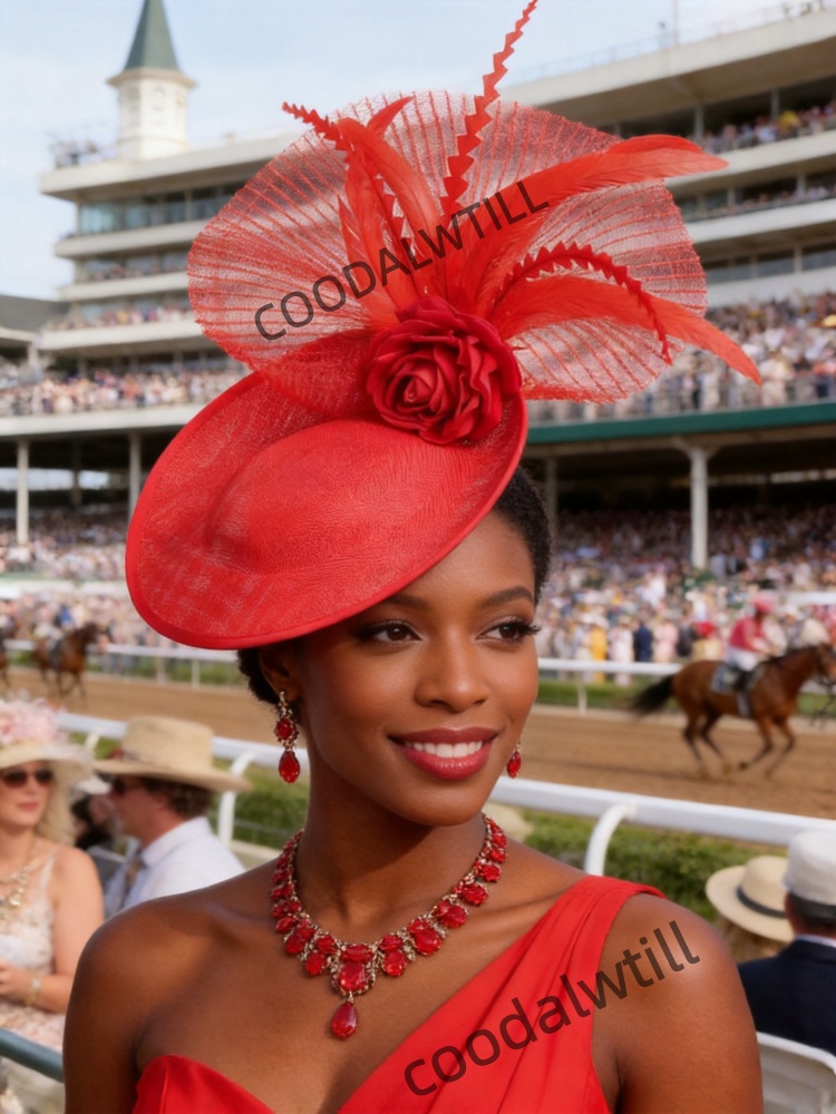 Women'S Fashion Kentucky Derby - Chapéu Fascinator Feminino Vermelho com Rede,