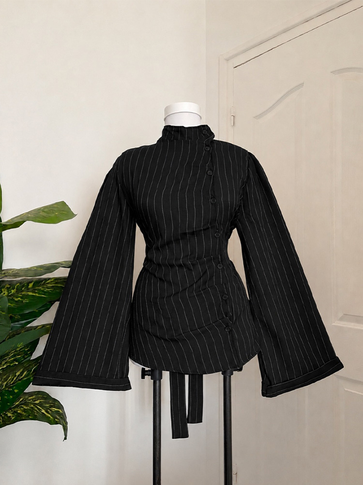 Women Fashion Necktie - Blusa Feminina de Manga Longa com