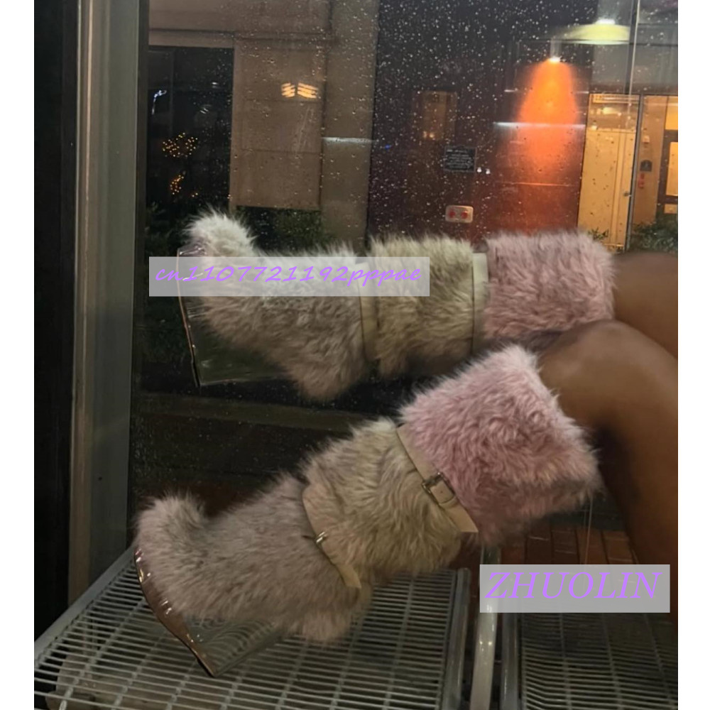 Women'S Fashion Knee High Boots - Inverno gradiente peludo transparente cunha botas