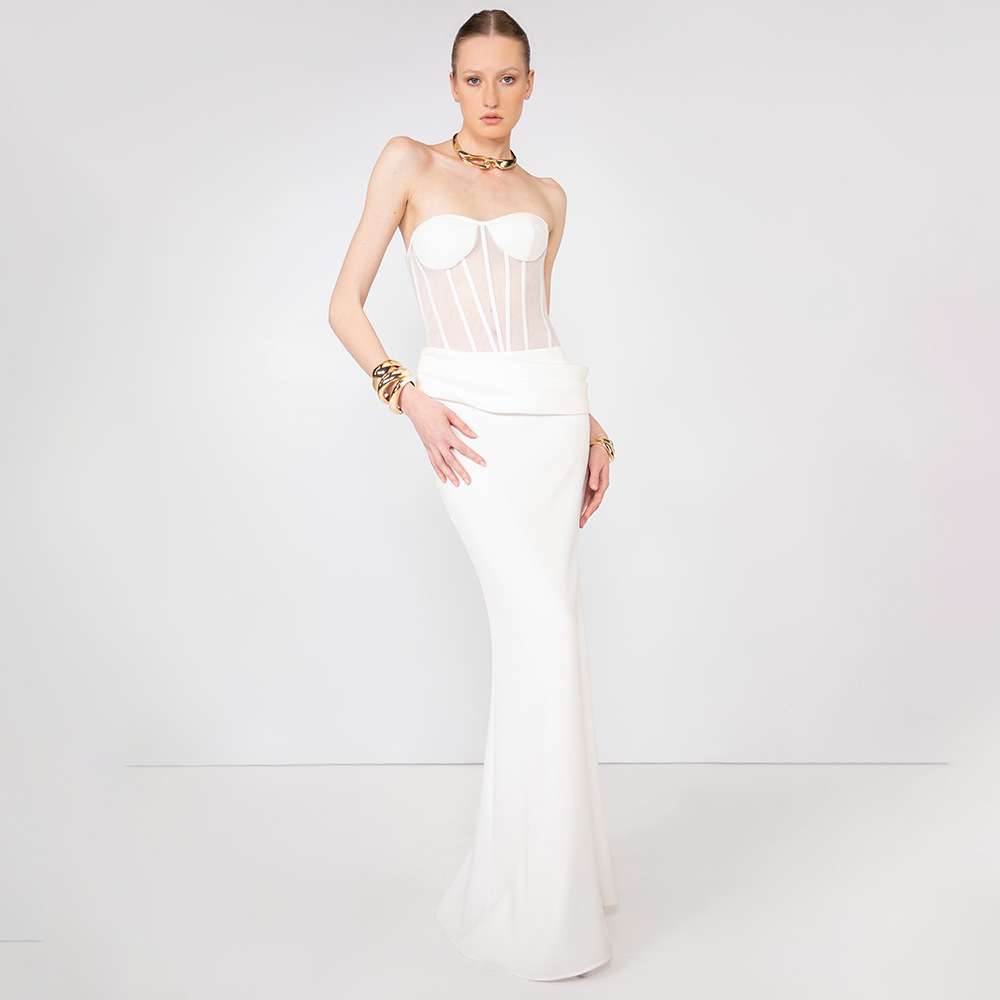 Women Fashion Dress Names - Vestido de Noite Transparente Sexy com