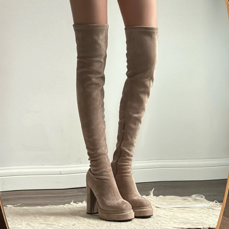 Women'S Fashion Knee High Boots - Botas Femininas de Salto Alto Grosso