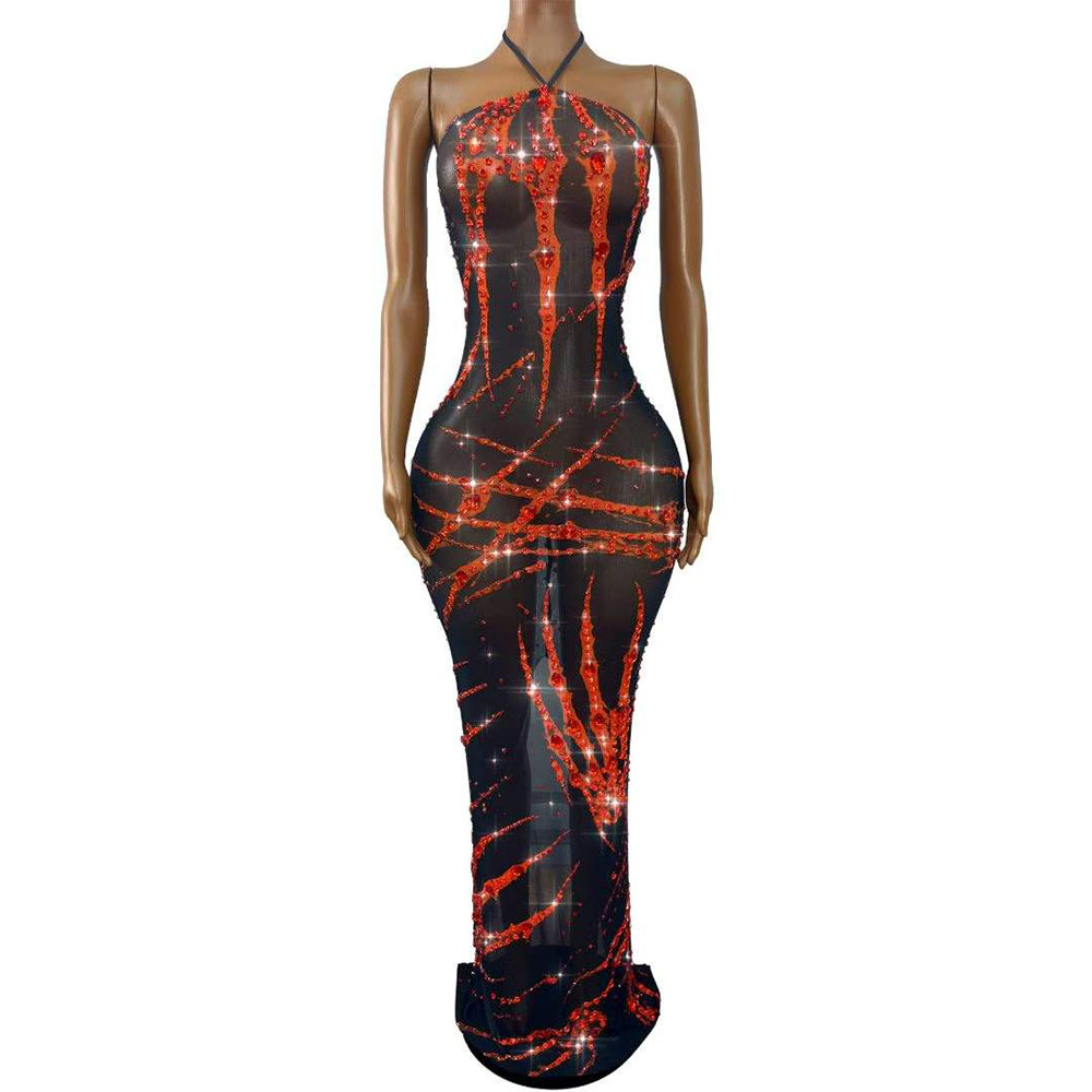 Women Fashion Photoshoot - Vestido de Bandagem com Strass Brilhantes