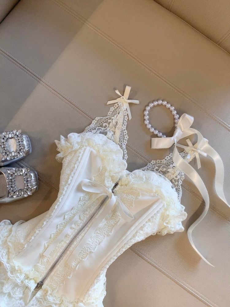 Conjunto de Top de Renda Cute  - Lace Trim Cami avaliação e preço