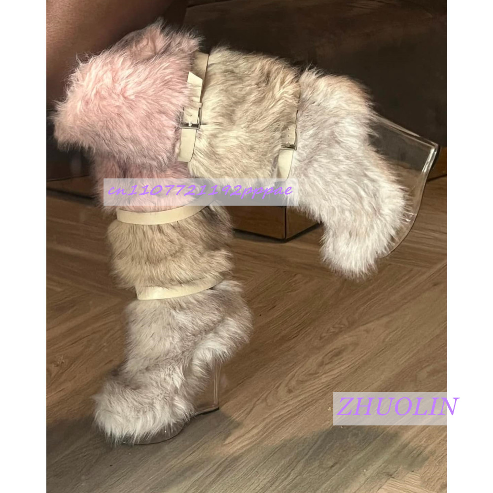 Inverno gradiente peludo trans - Women'S Fashion Knee High Boots avaliação e preço
