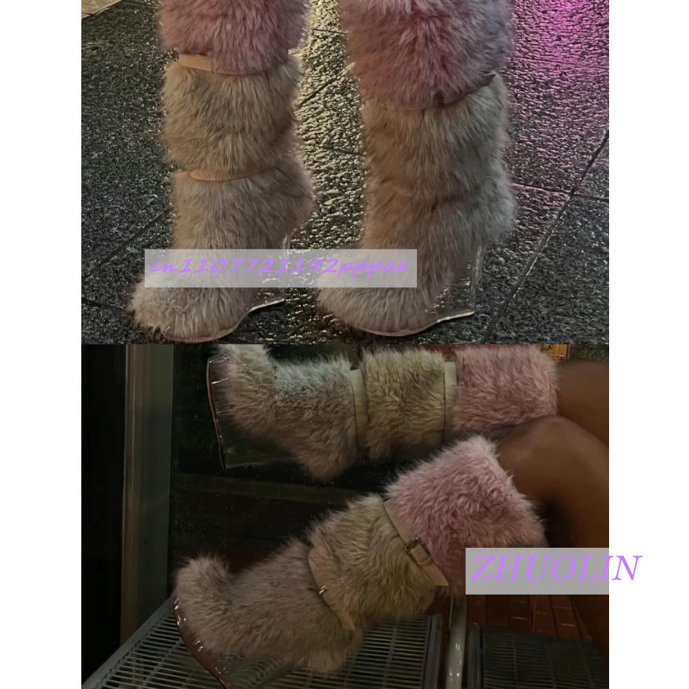 Inverno gradiente peludo trans - Women'S Fashion Knee High Boots avaliação e preço