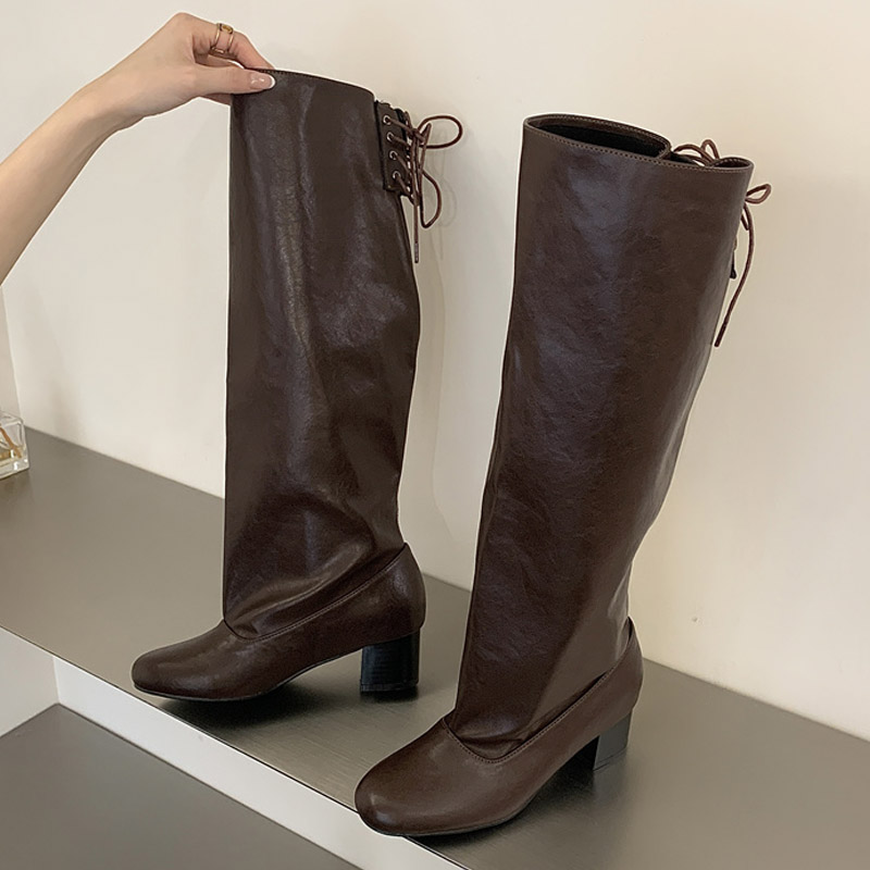 Botas de cano alto com cadarço - Women'S Fashion Knee High Boots avaliação e preço