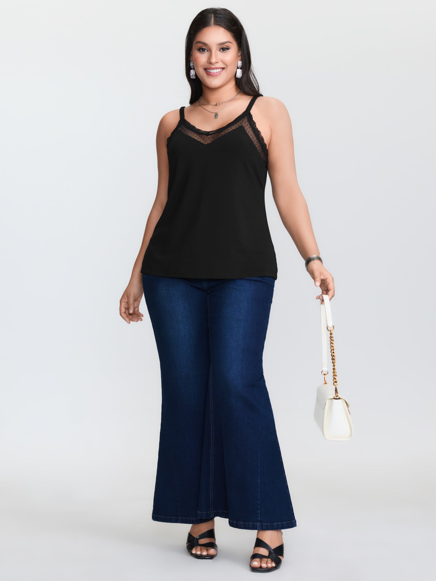 Camisola de malha preta, dispo - Lace Trim Cami avaliação e preço