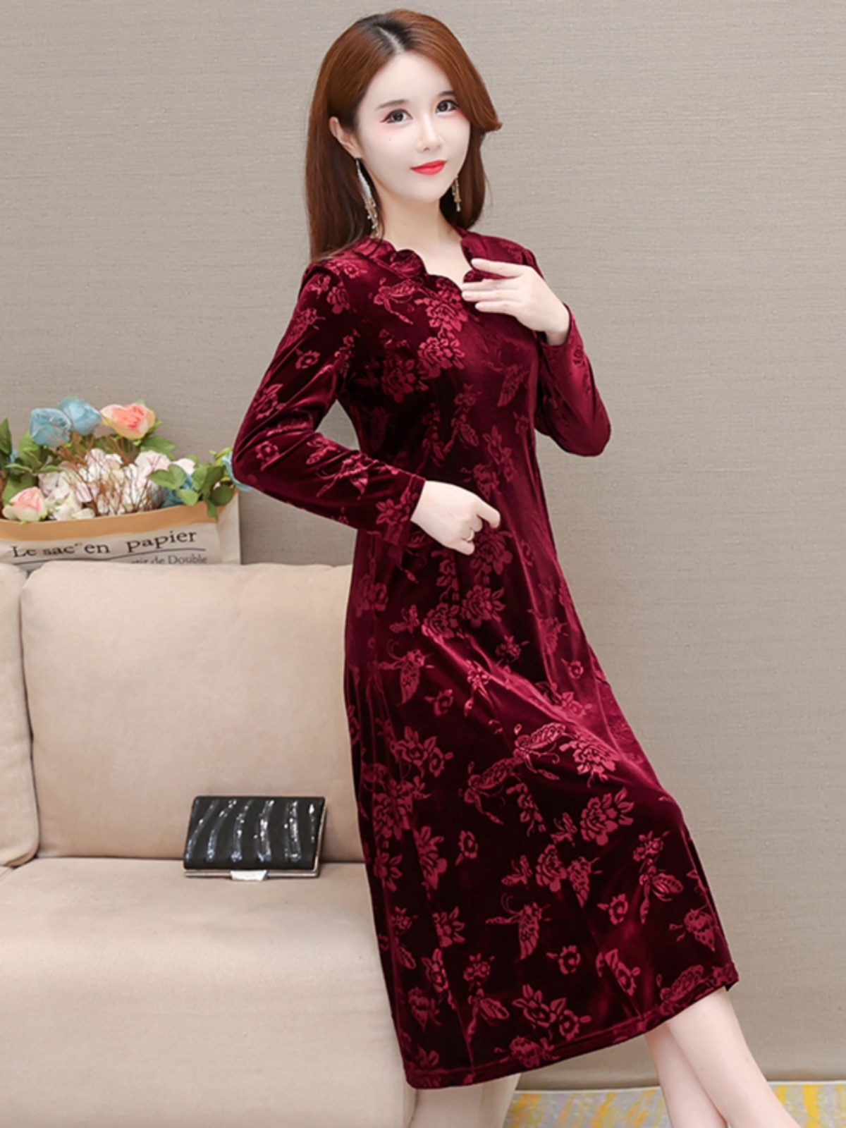Vestido Elegante de Veludo com - Women Fashion Over The Years avaliação e preço